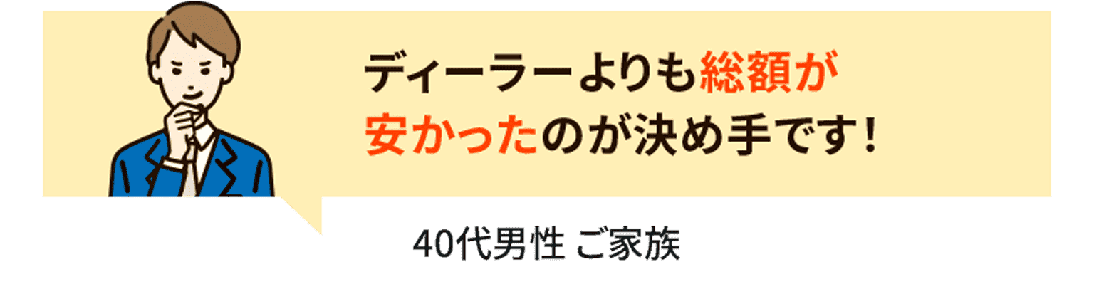ディーラーよりも総額が安かったのが決め手です！